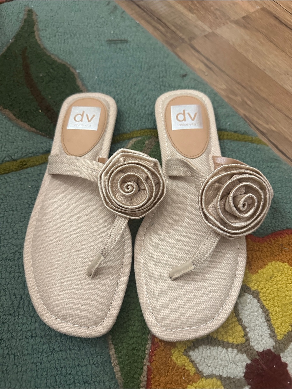 DV by Dolce Vita Cream Floral Toe-Post Sandals with Rosette Accent
